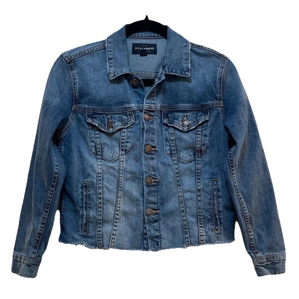 LUCKY BRAND Blue Denim Tomboy Trucker Distressed Jacket Sz S